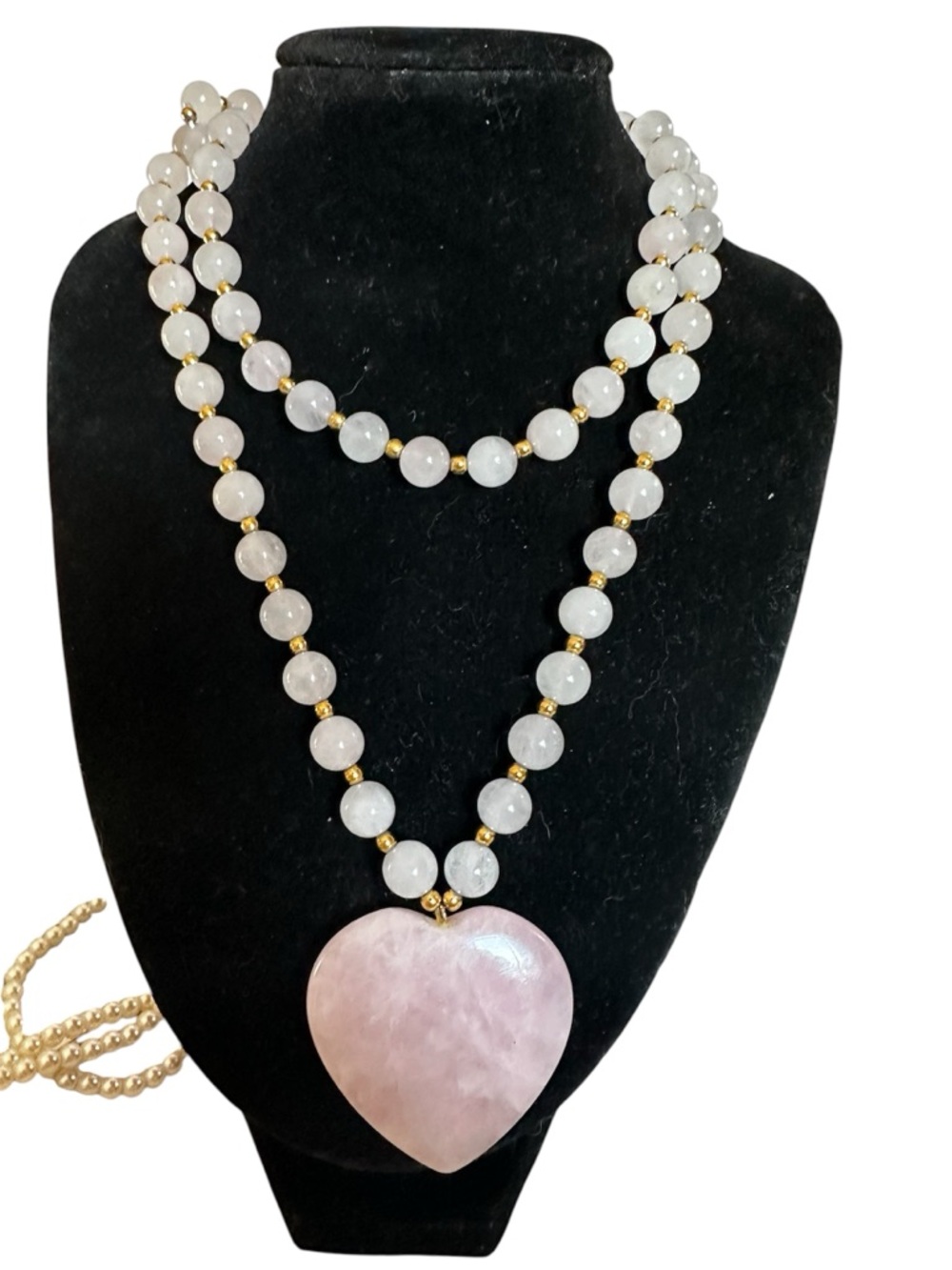 Rose Quartz Heart Pendant Necklace with Gold Accents